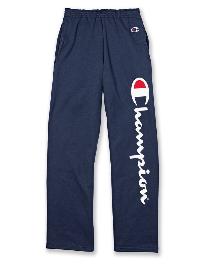 Champion Boys Sweatpants NZ - Double Dry® Fleece With Pockets Script Logo Navy ( 0756-YBFPH )